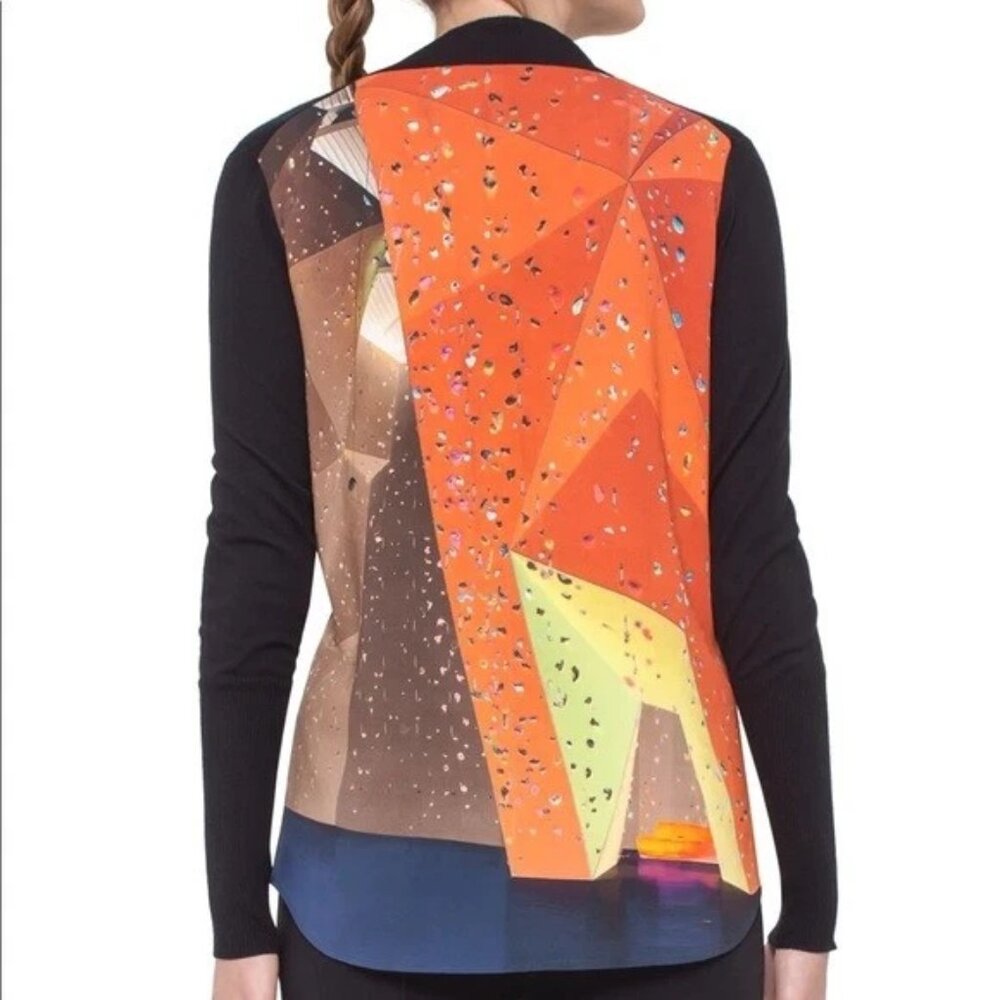 Akris Punto Rock Climbing Print Wool & Mulberry Silk Cardigan Size 2